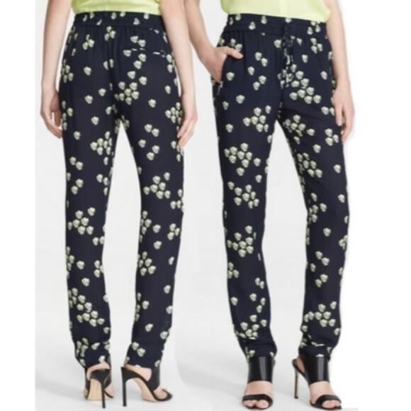 A.L.C. Collins Black Silk Floral Print Drawstring Track Pants - Picture 1 of 7